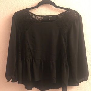 black boxy lace panel peplum top